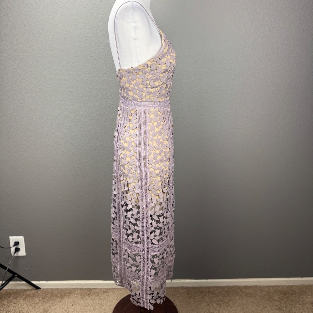 Self Portrait Lilac Guipure Lace V-neck midi dress Sz 4 Spring Kentucky Derby - Picture 8 of 11